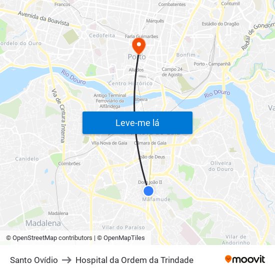 Santo Ovídio to Hospital da Ordem da Trindade map