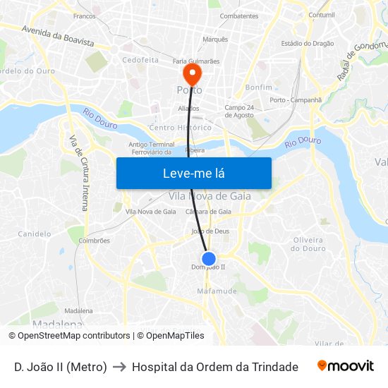 D. João II (Metro) to Hospital da Ordem da Trindade map