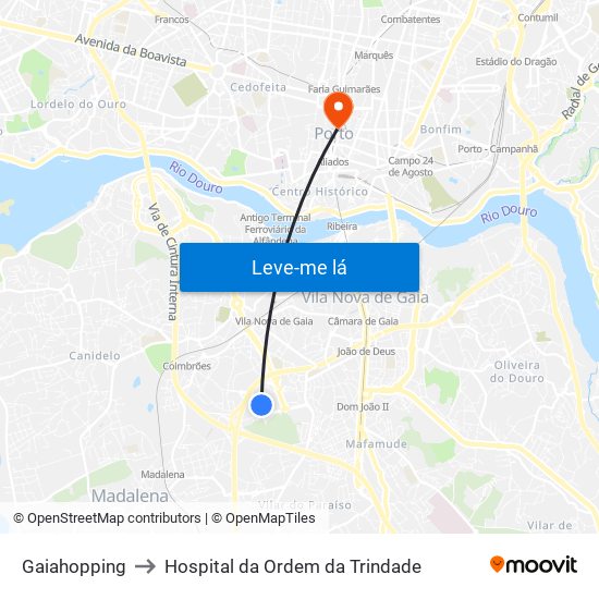 Gaiahopping to Hospital da Ordem da Trindade map