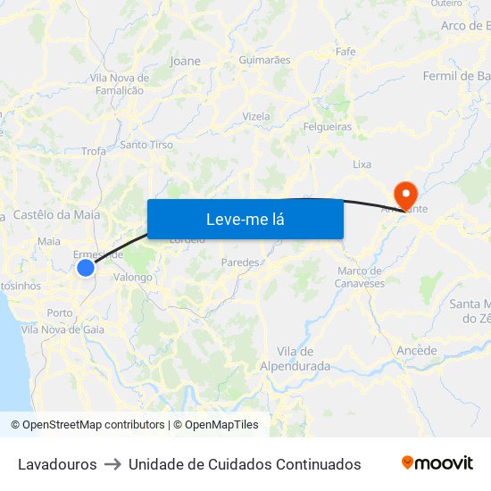 Lavadouros to Unidade de Cuidados Continuados map