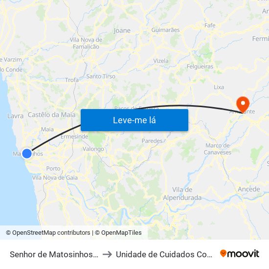 Senhor de Matosinhos (Metro) to Unidade de Cuidados Continuados map