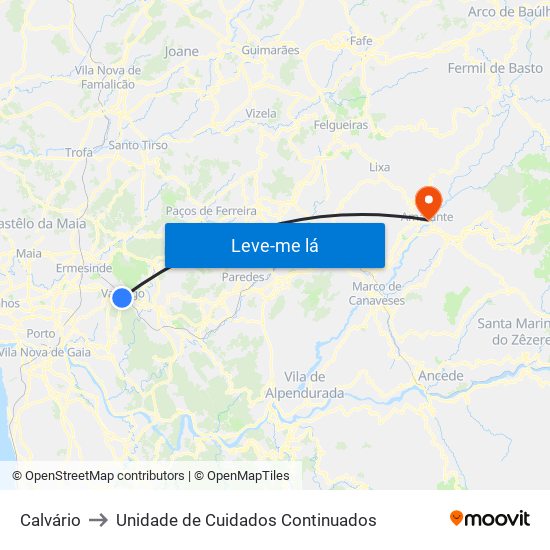 Calvário to Unidade de Cuidados Continuados map