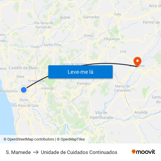 S. Mamede to Unidade de Cuidados Continuados map