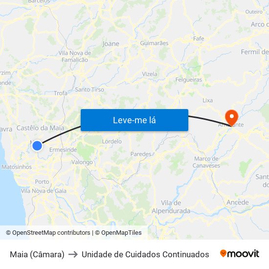 Maia (Câmara) to Unidade de Cuidados Continuados map