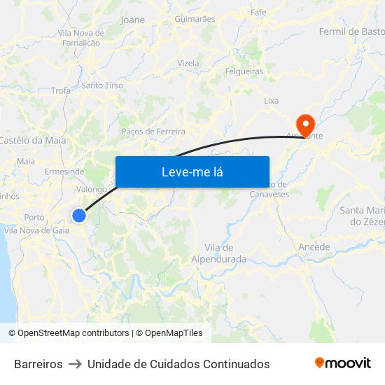 Barreiros to Unidade de Cuidados Continuados map