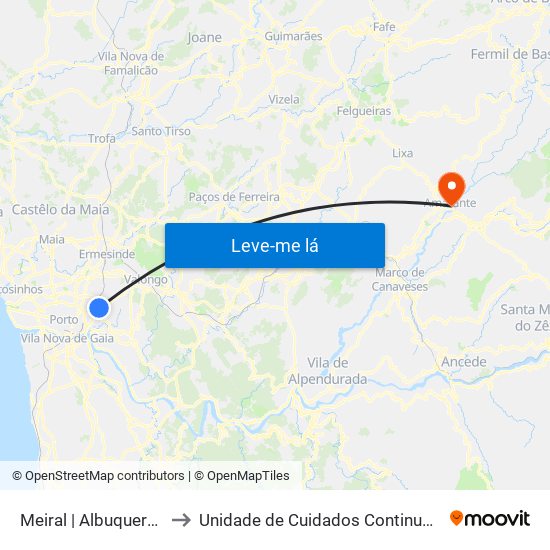 Meiral | Albuquerque to Unidade de Cuidados Continuados map