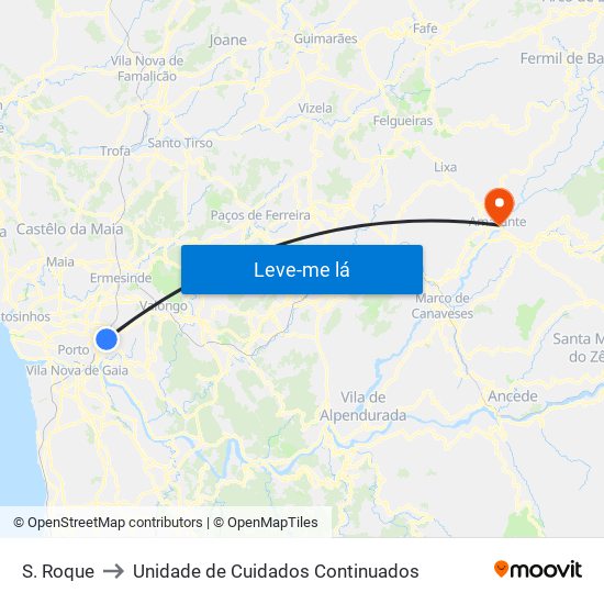 S. Roque to Unidade de Cuidados Continuados map