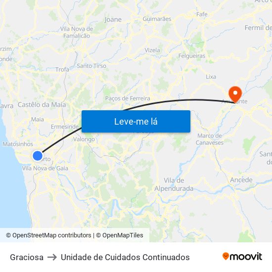 Graciosa to Unidade de Cuidados Continuados map