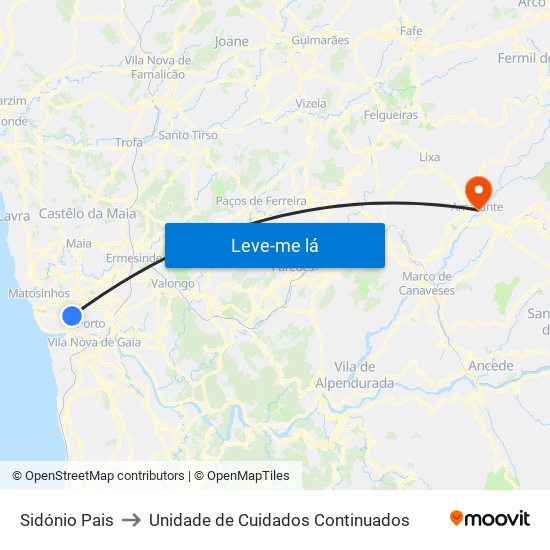 Sidónio Pais to Unidade de Cuidados Continuados map