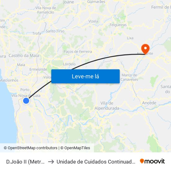 D.João II (Metro) to Unidade de Cuidados Continuados map