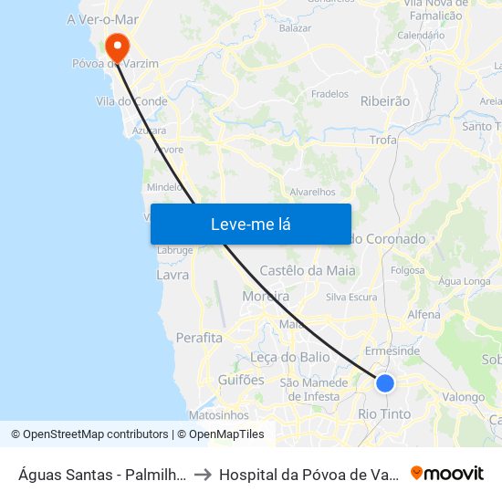 Águas Santas - Palmilheira to Hospital da Póvoa de Varzim map