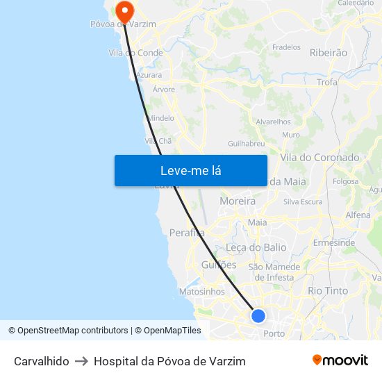 Carvalhido to Hospital da Póvoa de Varzim map