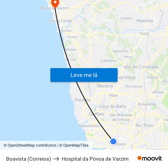 Boavista (Correios) to Hospital da Póvoa de Varzim map