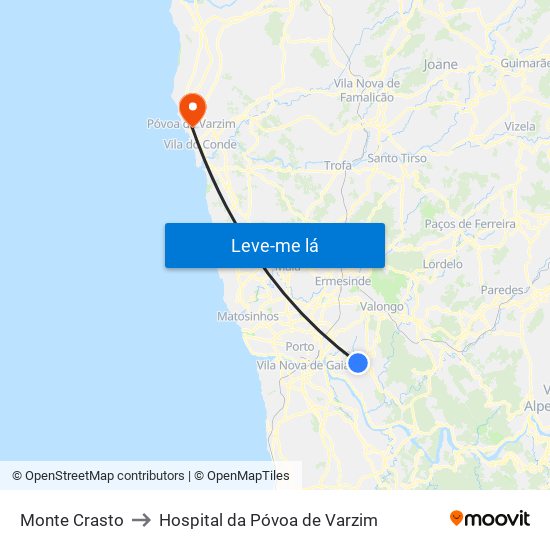 Monte Crasto to Hospital da Póvoa de Varzim map