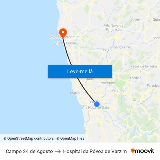 Campo 24 de Agosto to Hospital da Póvoa de Varzim map