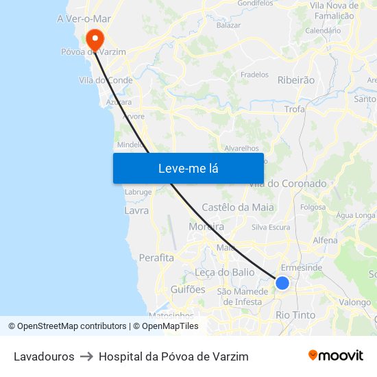 Lavadouros to Hospital da Póvoa de Varzim map