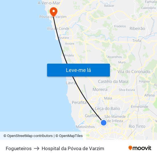 Fogueteiros to Hospital da Póvoa de Varzim map