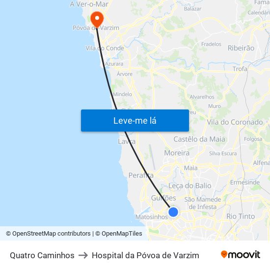 Quatro Caminhos to Hospital da Póvoa de Varzim map