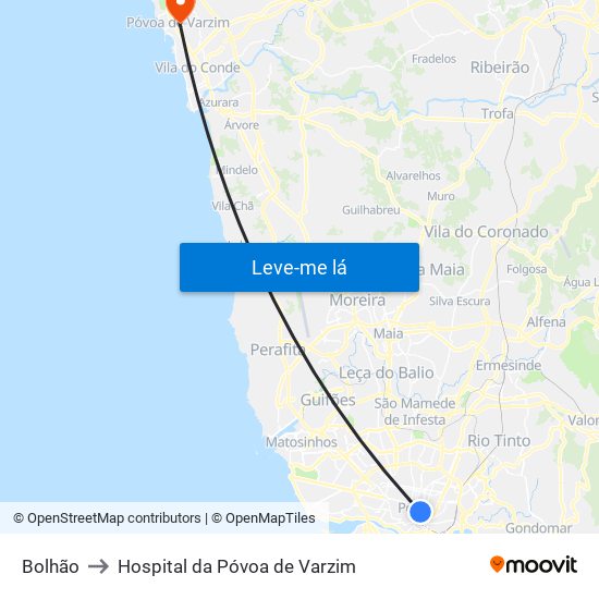 Bolhão to Hospital da Póvoa de Varzim map