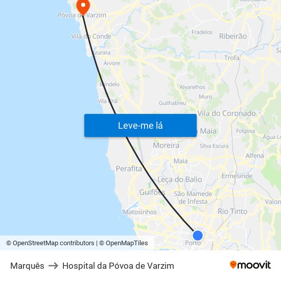 Marquês to Hospital da Póvoa de Varzim map