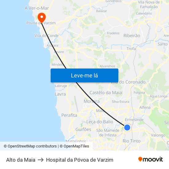 Alto da Maia to Hospital da Póvoa de Varzim map