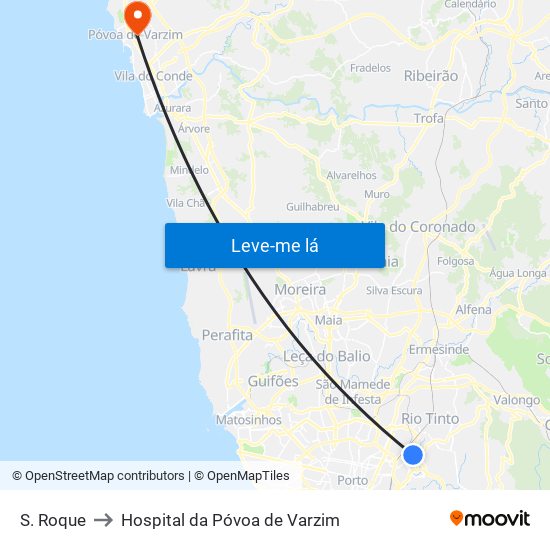 S. Roque to Hospital da Póvoa de Varzim map