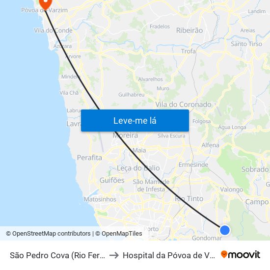 São Pedro Cova (Rio Ferreira) to Hospital da Póvoa de Varzim map