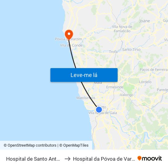 Hospital de Santo António to Hospital da Póvoa de Varzim map