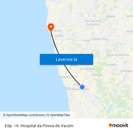 Edp to Hospital da Póvoa de Varzim map