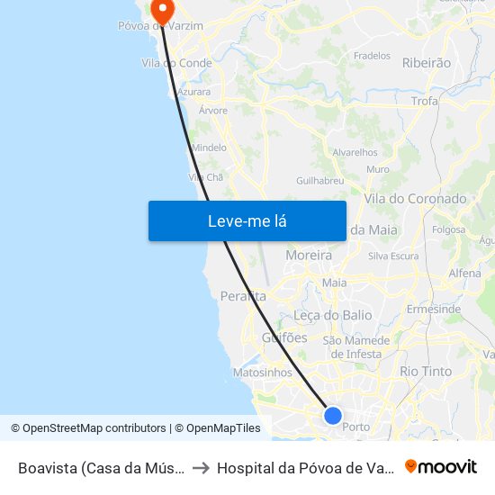 Boavista (Casa da Música) to Hospital da Póvoa de Varzim map