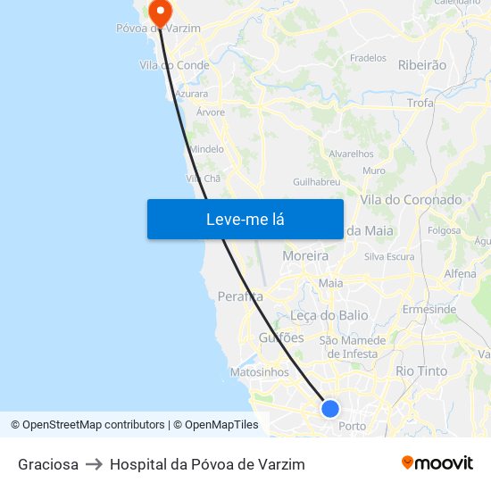 Graciosa to Hospital da Póvoa de Varzim map
