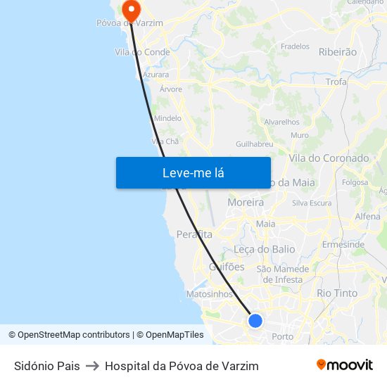 Sidónio Pais to Hospital da Póvoa de Varzim map