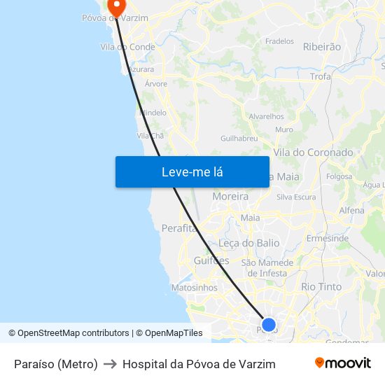 Paraíso (Metro) to Hospital da Póvoa de Varzim map