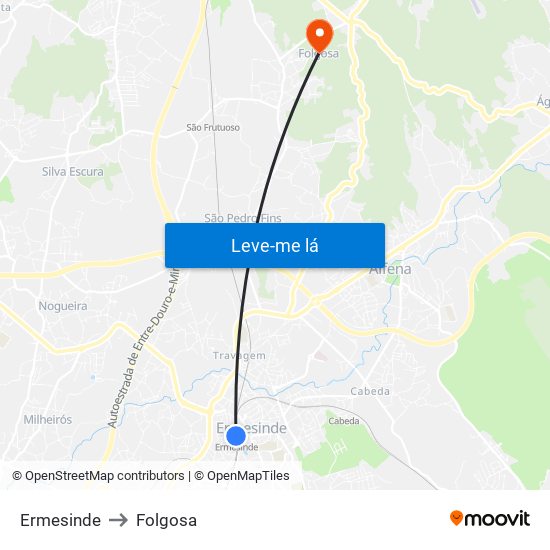 Ermesinde to Folgosa map