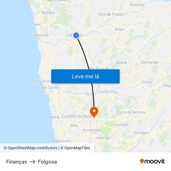 Finanças to Folgosa map