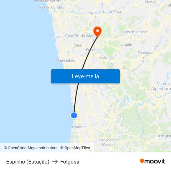 Espinho (Estação) to Folgosa map