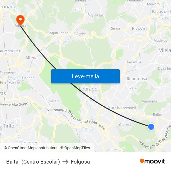 Baltar (Centro Escolar) to Folgosa map