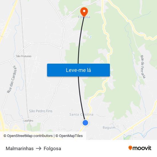 Malmarinhas to Folgosa map