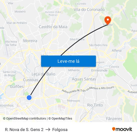 R. Nova de S. Gens 2 to Folgosa map