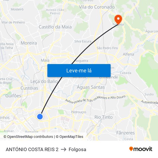 ANTÓNIO COSTA REIS 2 to Folgosa map