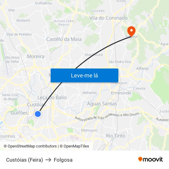 Custóias (Feira) to Folgosa map