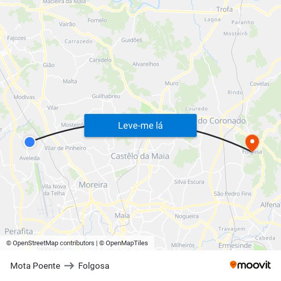 Mota Poente to Folgosa map