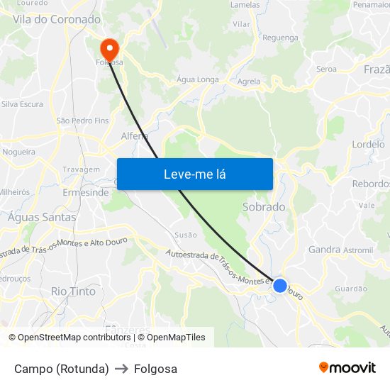 Campo (Rotunda) to Folgosa map