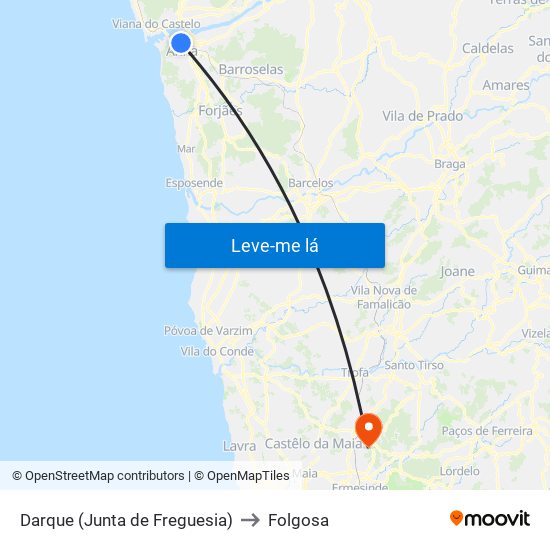 Darque (Junta de Freguesia) to Folgosa map