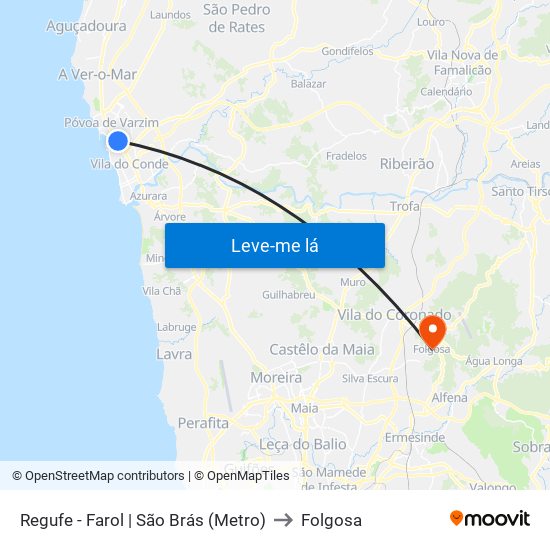 Regufe - Farol | São Brás (Metro) to Folgosa map