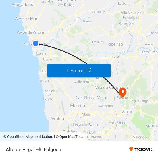 Alto de Pêga to Folgosa map