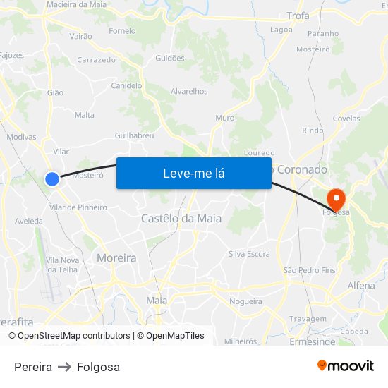 Pereira to Folgosa map