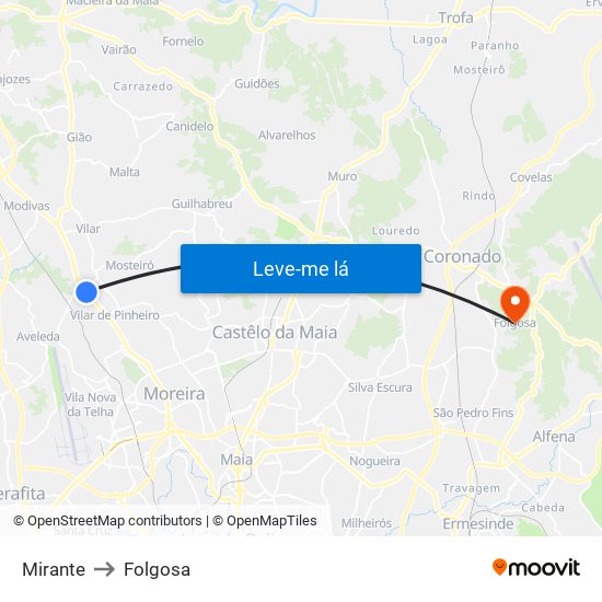 Mirante to Folgosa map