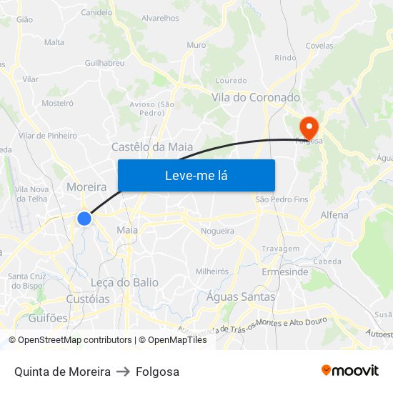 Quinta de Moreira to Folgosa map