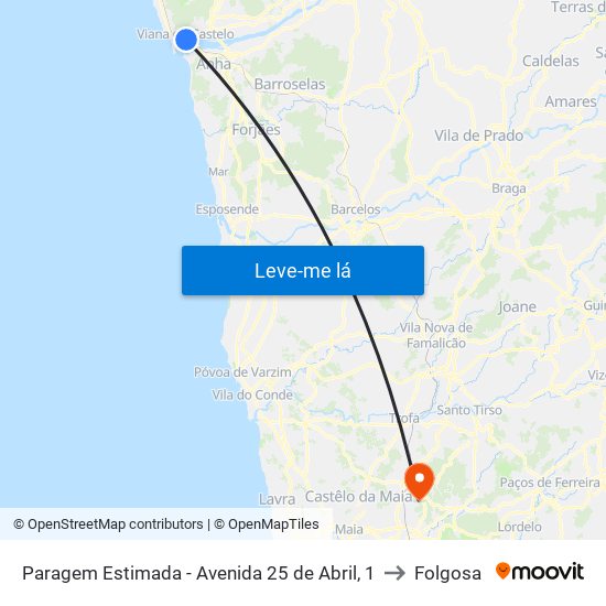 Paragem Estimada - Avenida 25 de Abril, 1 to Folgosa map